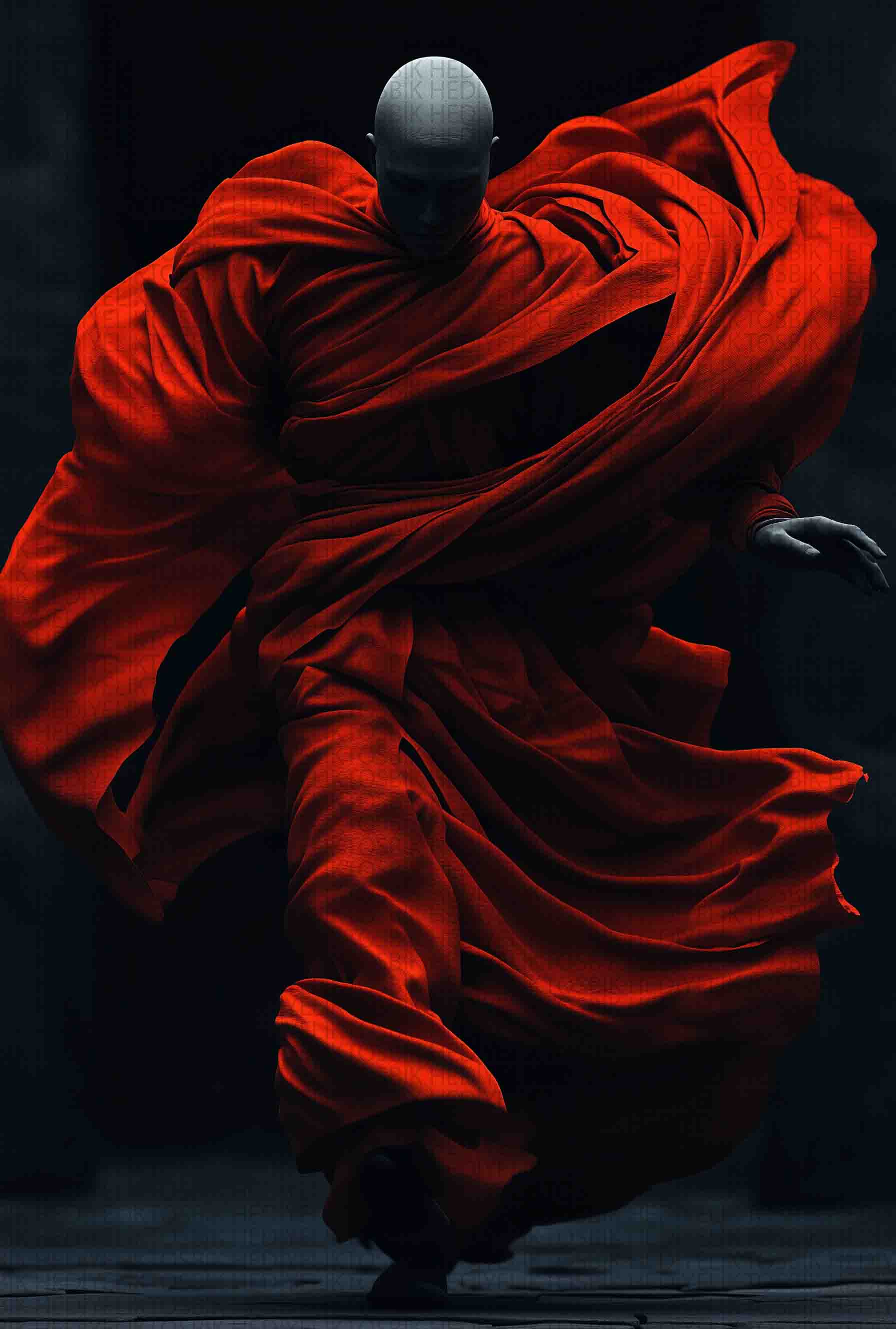 Kızıl Rahip – Minimalist Zen Temalı Ahşap Poster