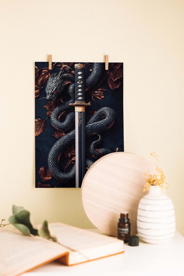 Ejderha ve Katana – Fantastik Sanat Temalı Poster