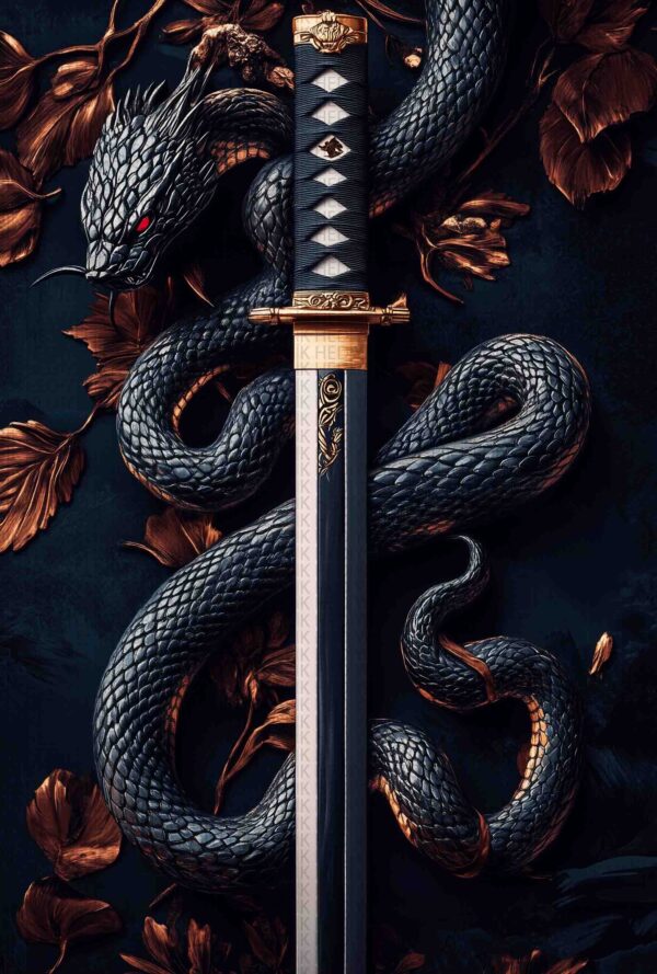 Ejderha ve Katana – Fantastik Sanat Temalı Poster