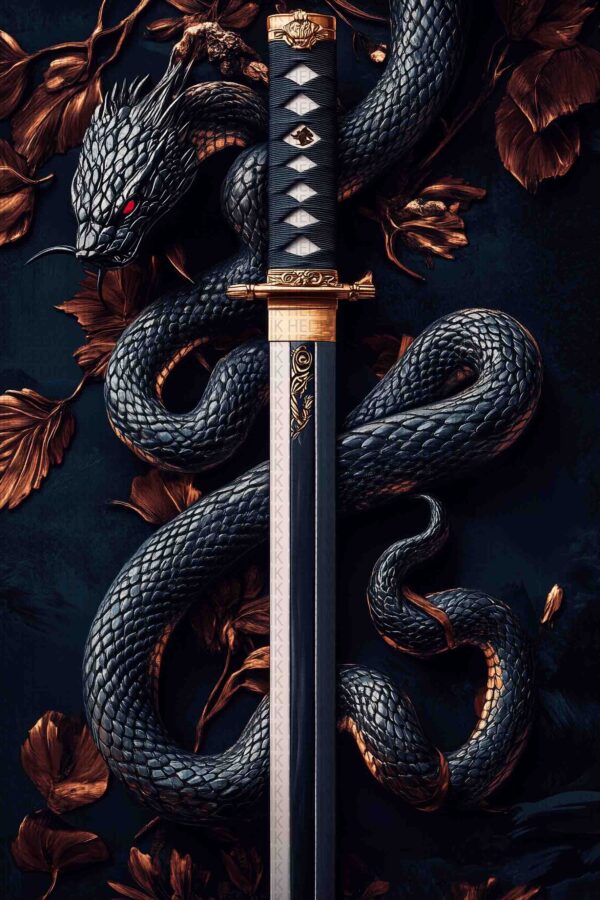Ejderha ve Katana – Fantastik Sanat Temalı Poster
