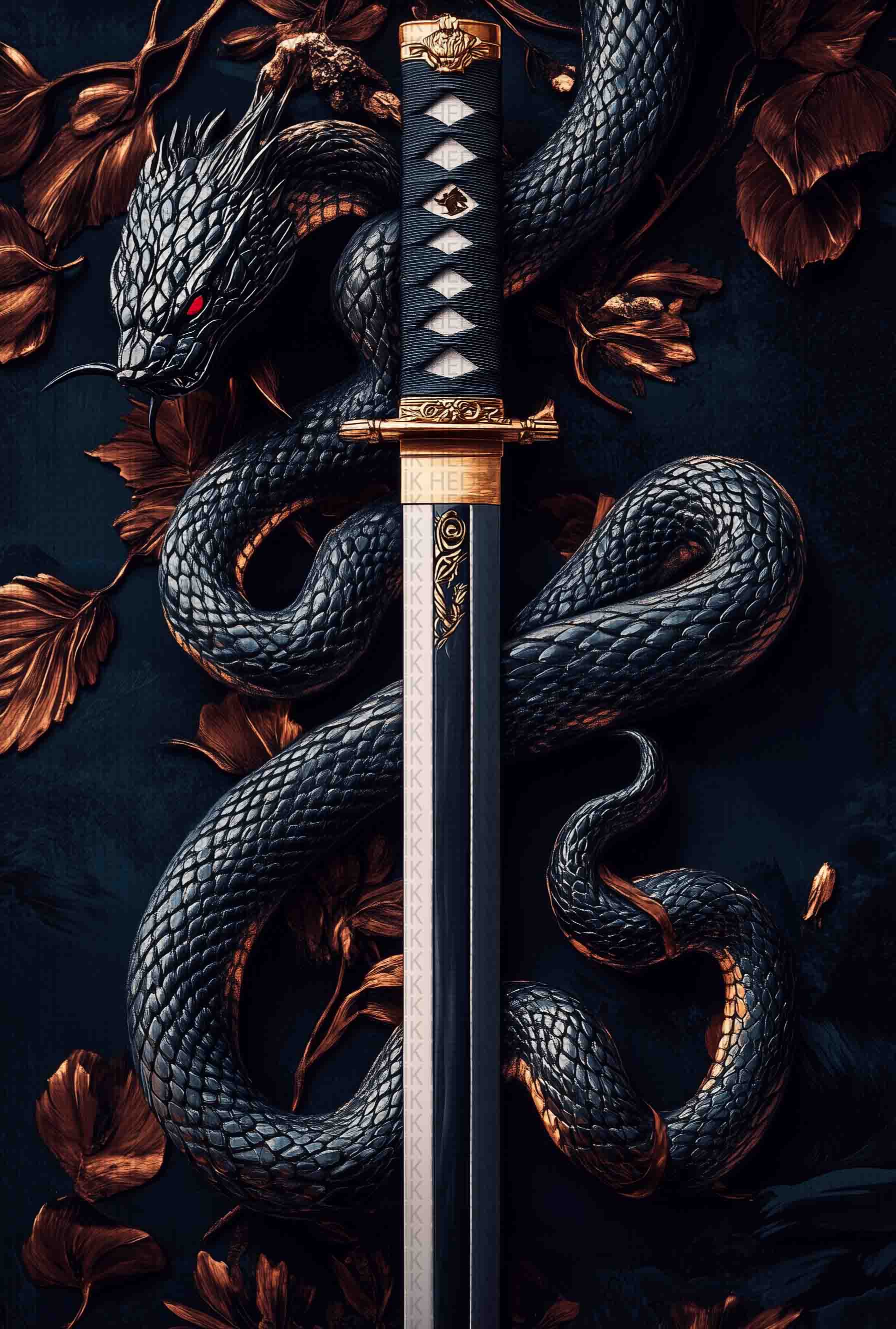 Ejderha ve Katana – Fantastik Sanat Temalı Poster