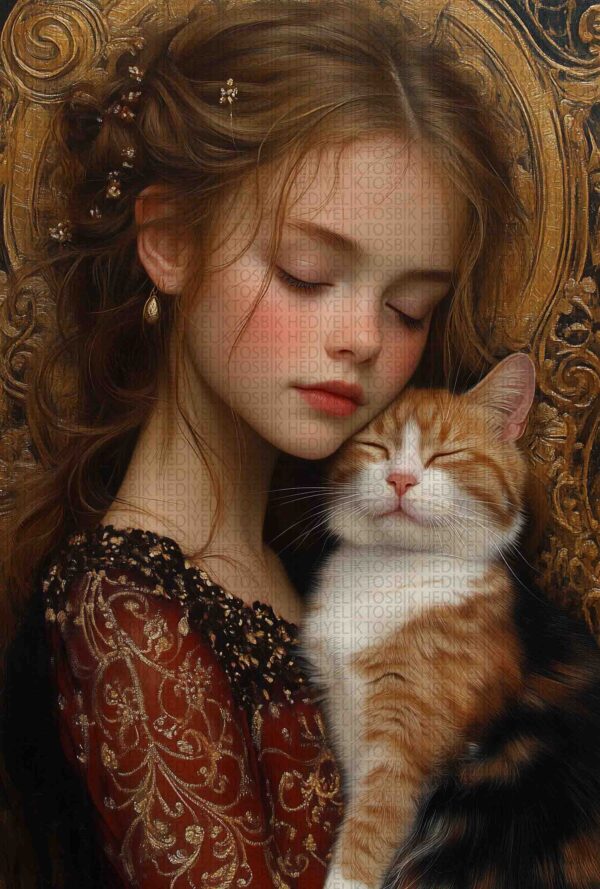 Kediyle Uyum – Romantik Sanat Temalı Ahşap Poster
