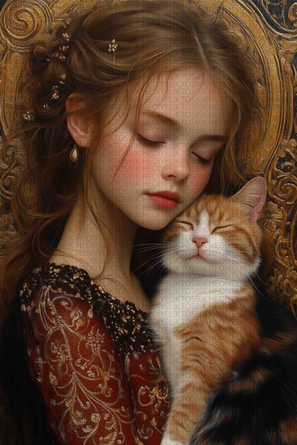 Kediyle Uyum – Romantik Sanat Temalı Ahşap Poster
