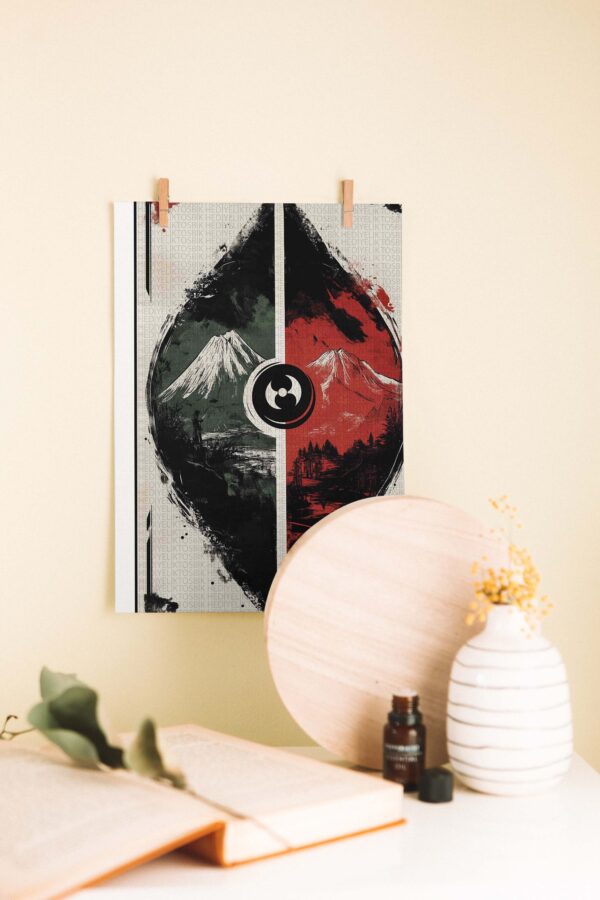 Yin Yang Dağları – Doğu Esintili Kontrast Ahşap Poster