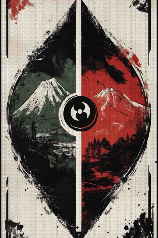 Yin Yang Dağları – Doğu Esintili Kontrast Ahşap Poster