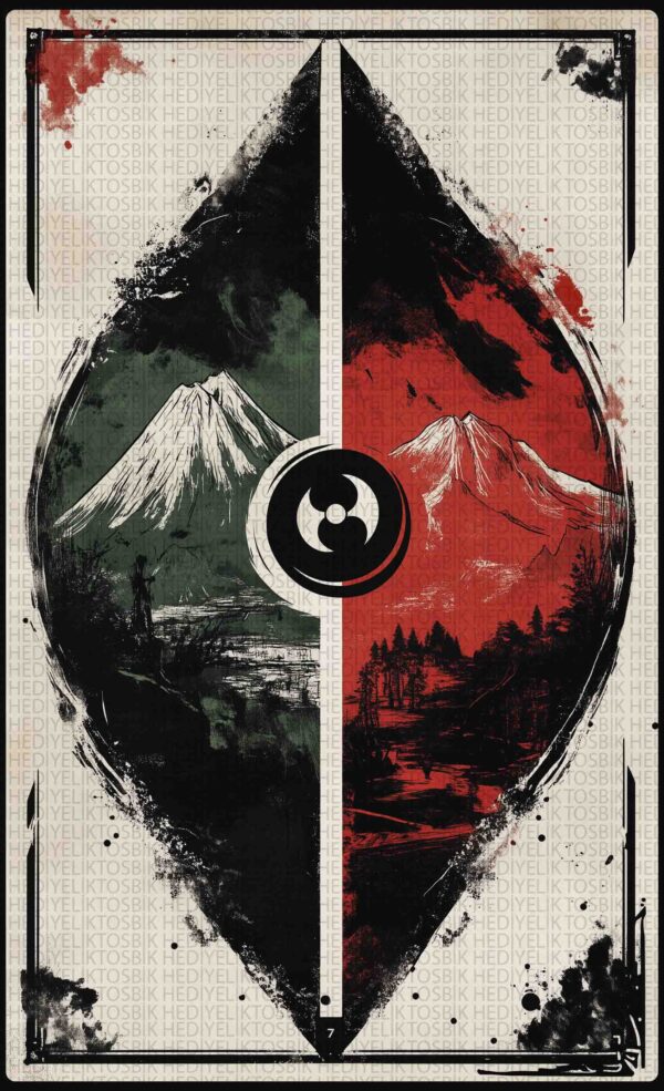 Yin Yang Dağları – Doğu Esintili Kontrast Ahşap Poster