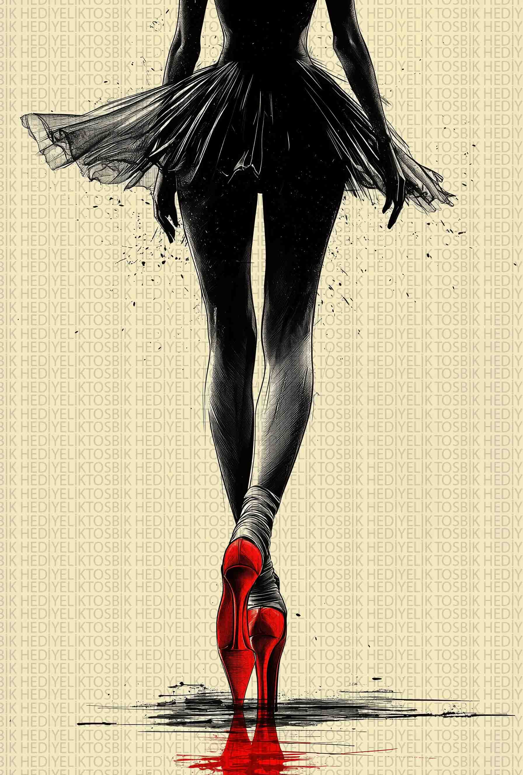 Kırmızı Ayakkabılı Balerin – Sanatsal Minimal Ahşap Poster