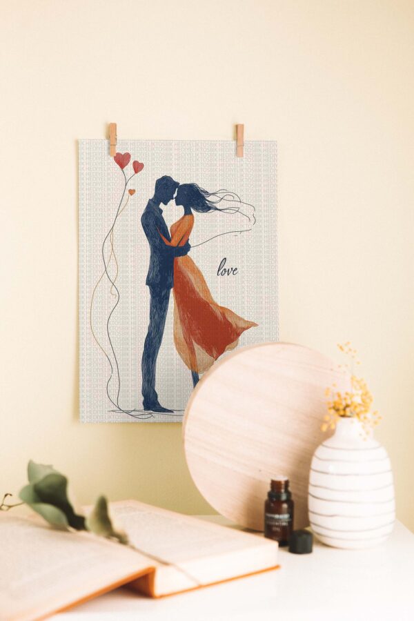 Aşık Çift – Romantik Siluet Tasarımlı Dekoratif Ahşap Poster