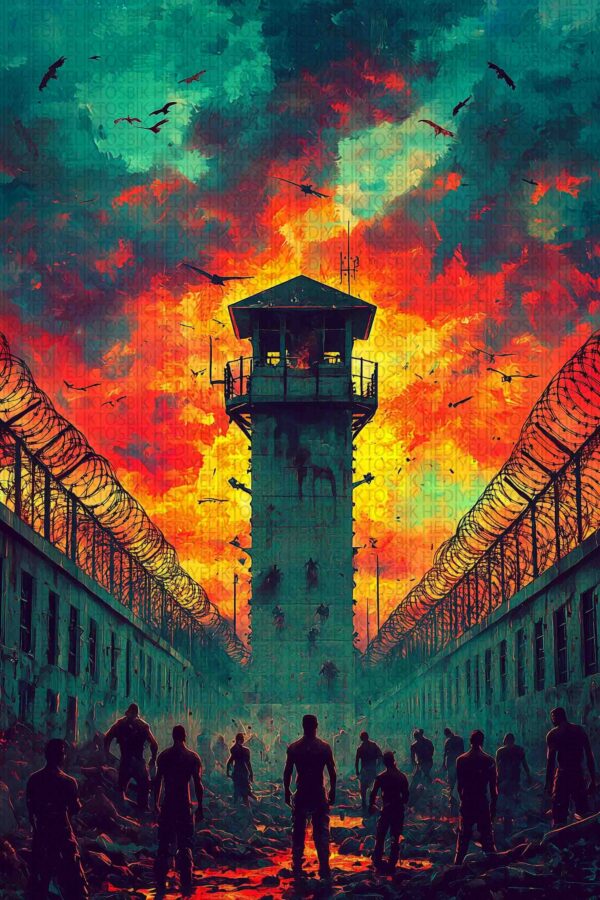 Kıyamet Sonrası Hapishane – Distopik Sanat Temalı Dekoratif Ahşap Poster