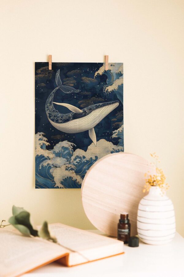 Okyanusların Efendisi – Japon Sanat Stilinde Balina Temalı Ahşap Poster