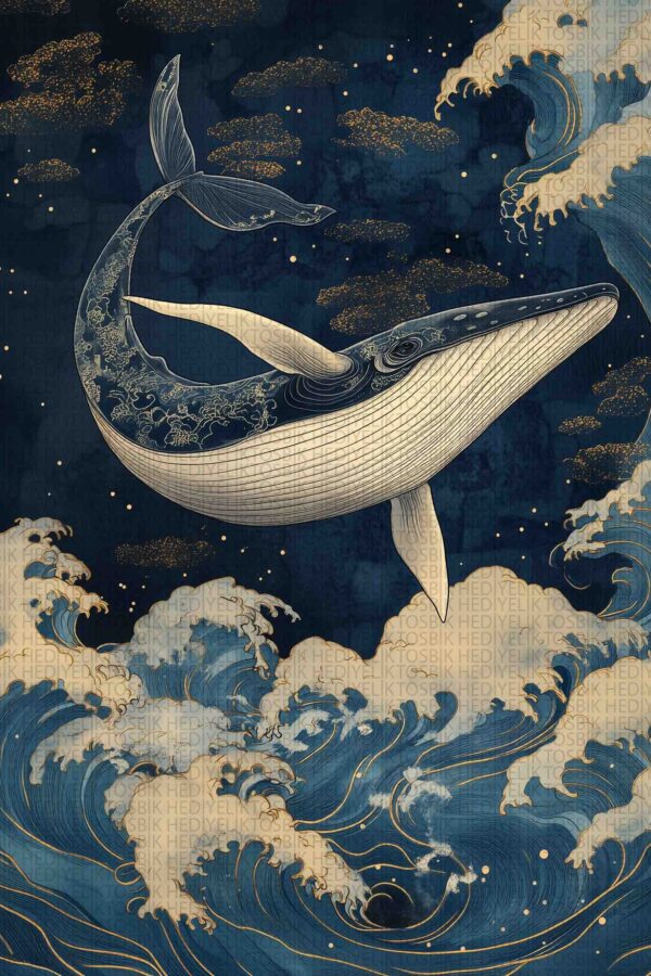 Okyanusların Efendisi – Japon Sanat Stilinde Balina Temalı Ahşap Poster