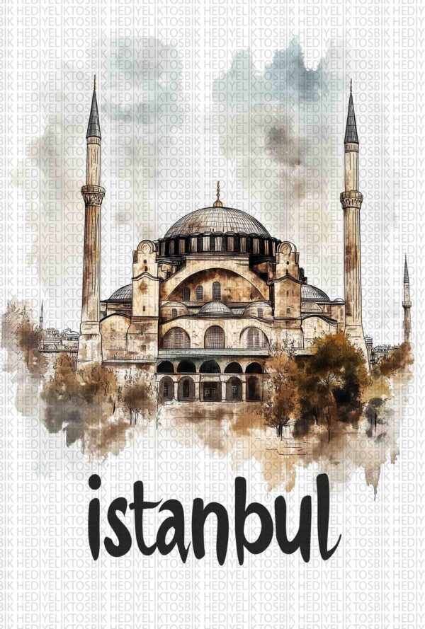 İstanbul’un Kalbi – Ayasofya Camii Suluboya Ahşap Poster