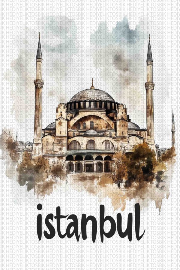 İstanbul’un Kalbi – Ayasofya Camii Suluboya Ahşap Poster