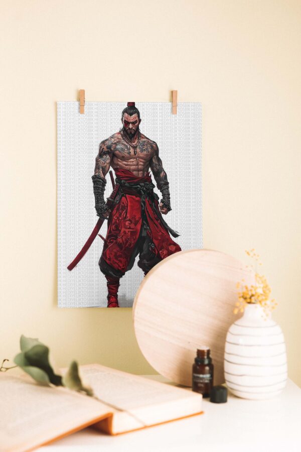 Kızıl Savaşçı – Japon Samuray Temalı Ahşap Poster