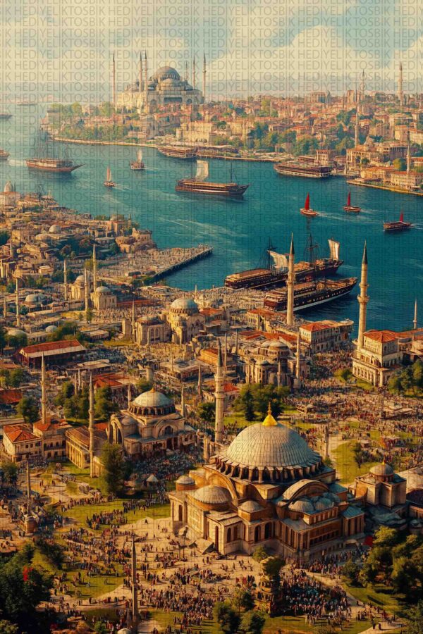 Tarihi Yarımada – Osmanlı Dönemi İstanbul Panoraması Ahşap Tablo