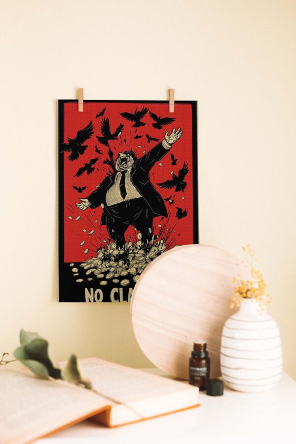 No Class War İllüstratif Protest Ahşap Poster