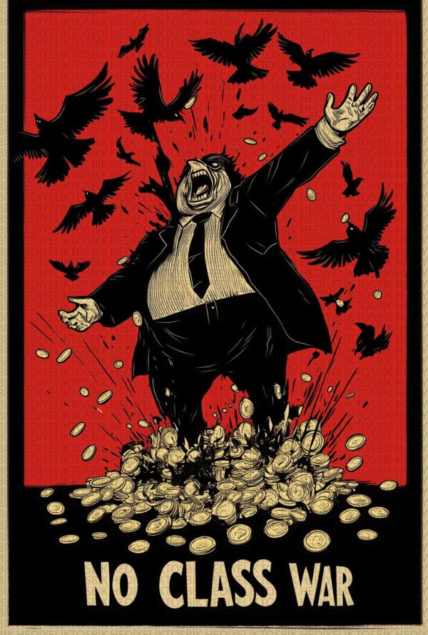 No Class War İllüstratif Protest Ahşap Poster