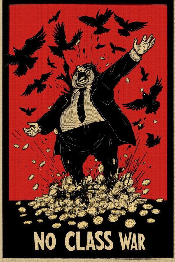 No Class War İllüstratif Protest Ahşap Poster
