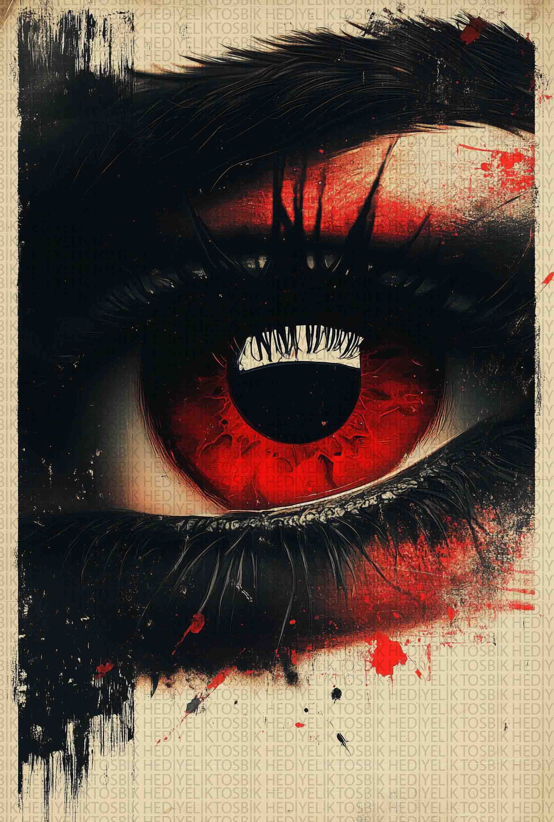 Kanlı Bakış – Gotik Tarzda Kırmızı Göz İllüstrasyonlu Poster