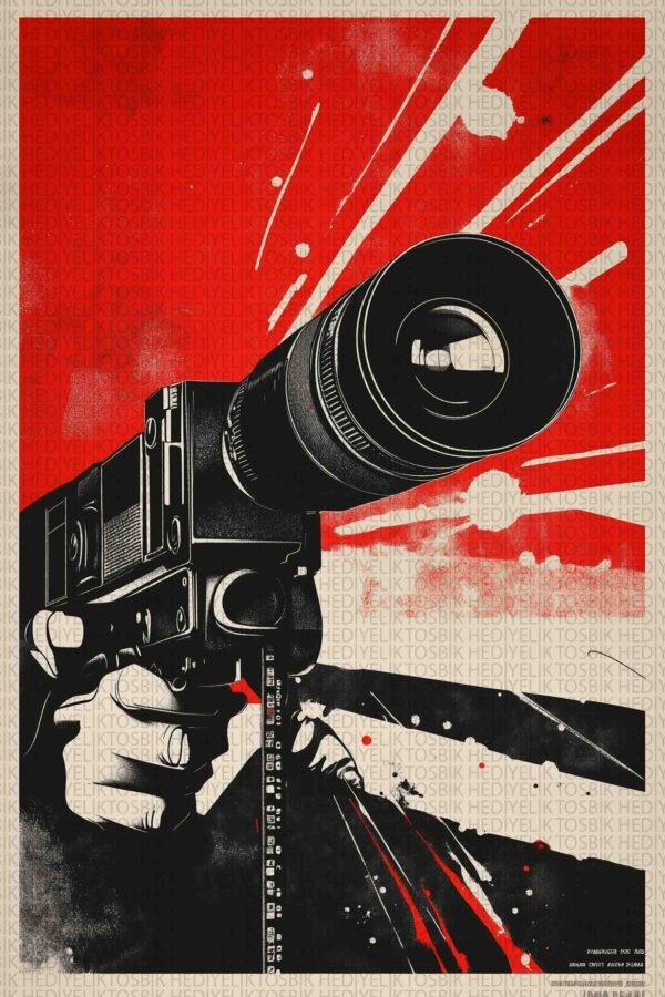 Kırmızı Objektif – Retro Stil Fotoğraf Makinesi İllüstrasyonlu Poster