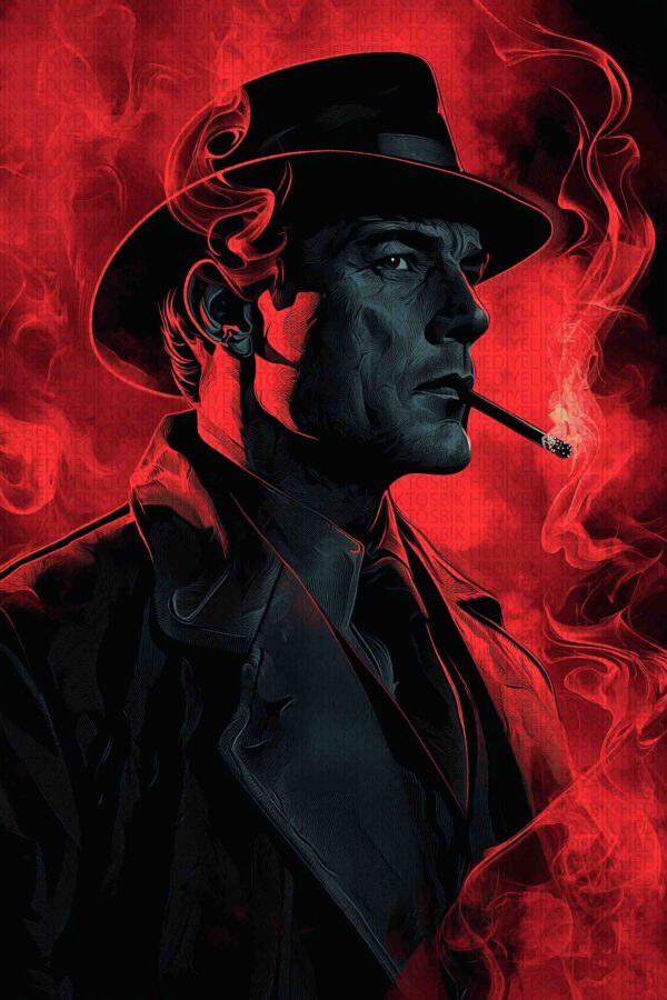 Kırmızı Dumanlar Arasında Dedektif – Noir Stil Erkek Portresi Poster