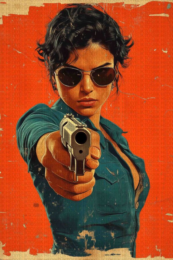 Kadın Ajan – Retro Aksiyon Stilinde Güçlü Kadın Portresi Ahşap Poster