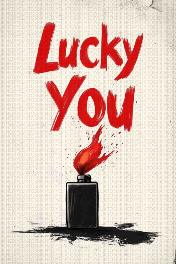 “Lucky You” Yazılı Çakmak İllüstrasyonu – Minimal Tarzda Dekoratif Ahşap Poster