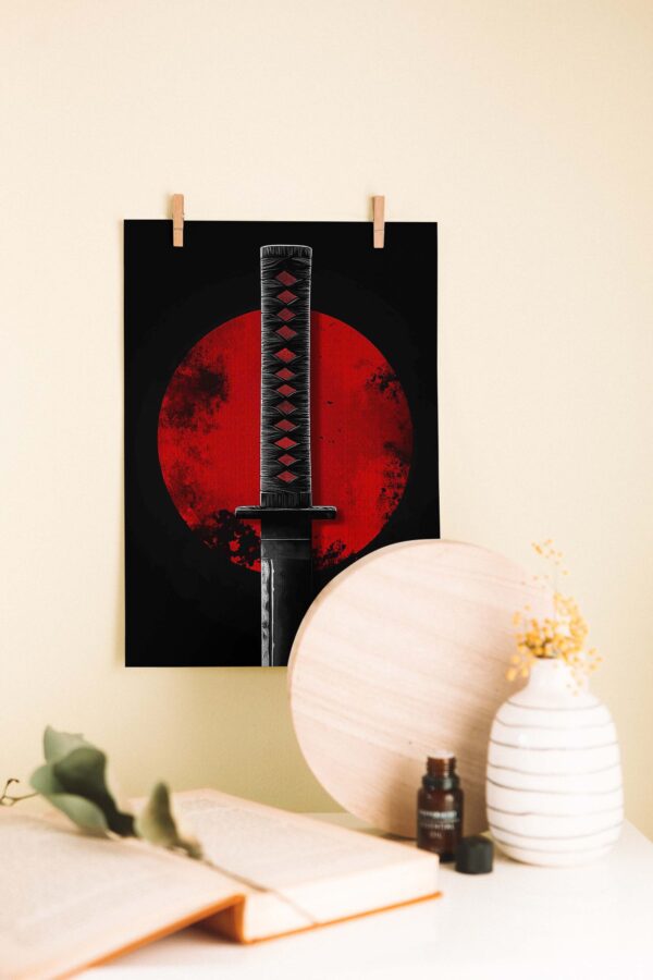 Samuray Kılıcı ve Kanlı Ay – Japon Temalı Ahşap Poster