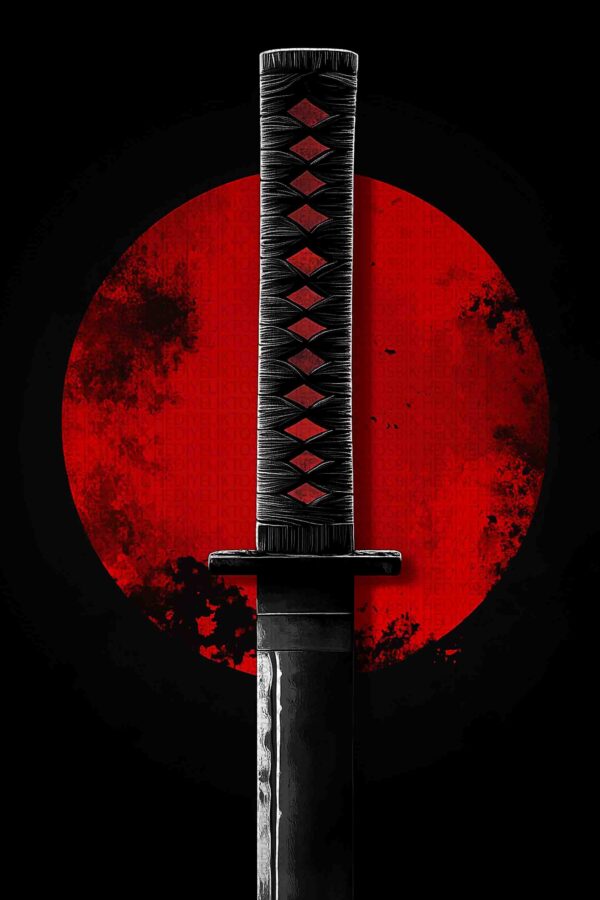 Samuray Kılıcı ve Kanlı Ay – Japon Temalı Ahşap Poster