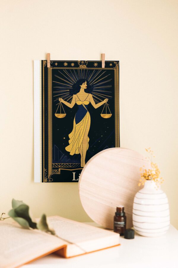 Terazi Burcu – Art Deco Tarzı Ahşap Poster