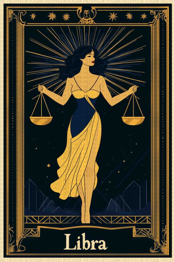 Terazi Burcu – Art Deco Tarzı Ahşap Poster