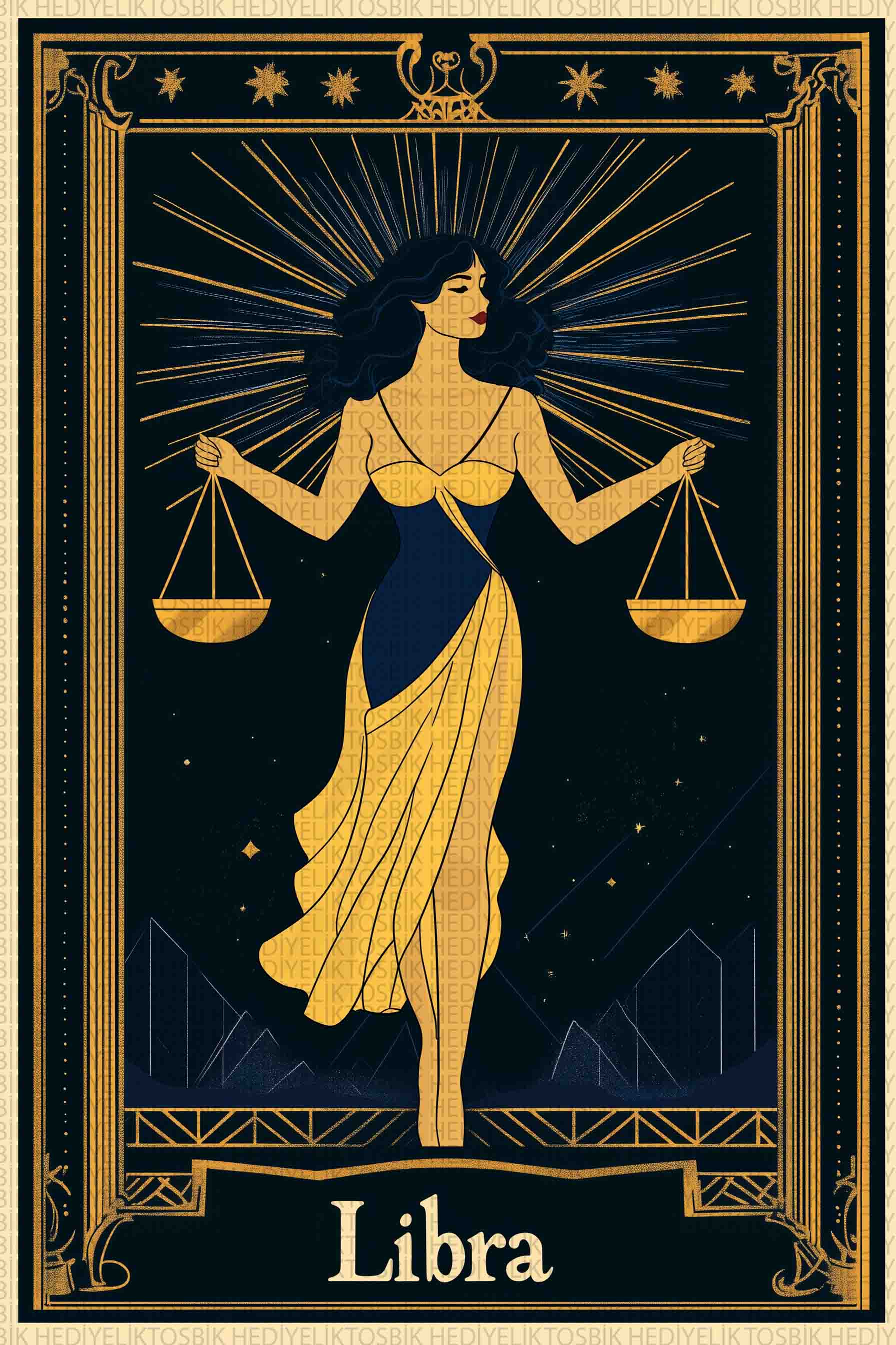 Terazi Burcu – Art Deco Tarzı Ahşap Poster