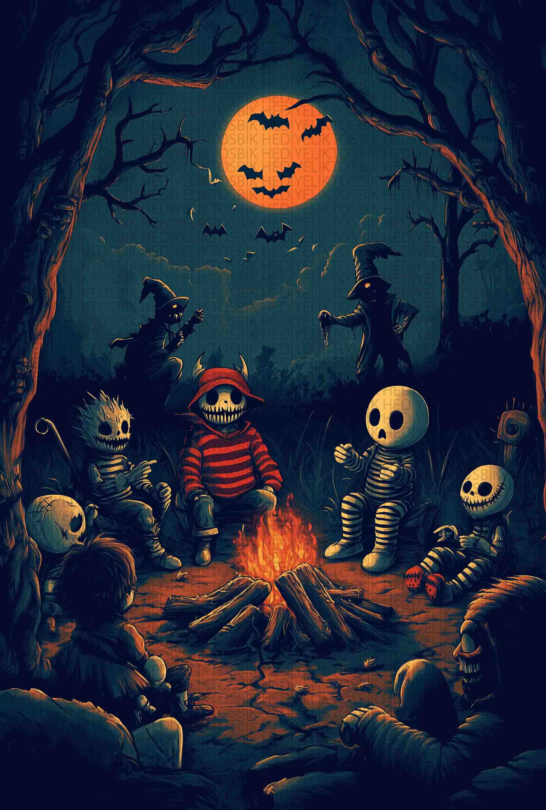 Korku Masalları – Halloween Temalı Ahşap Poster
