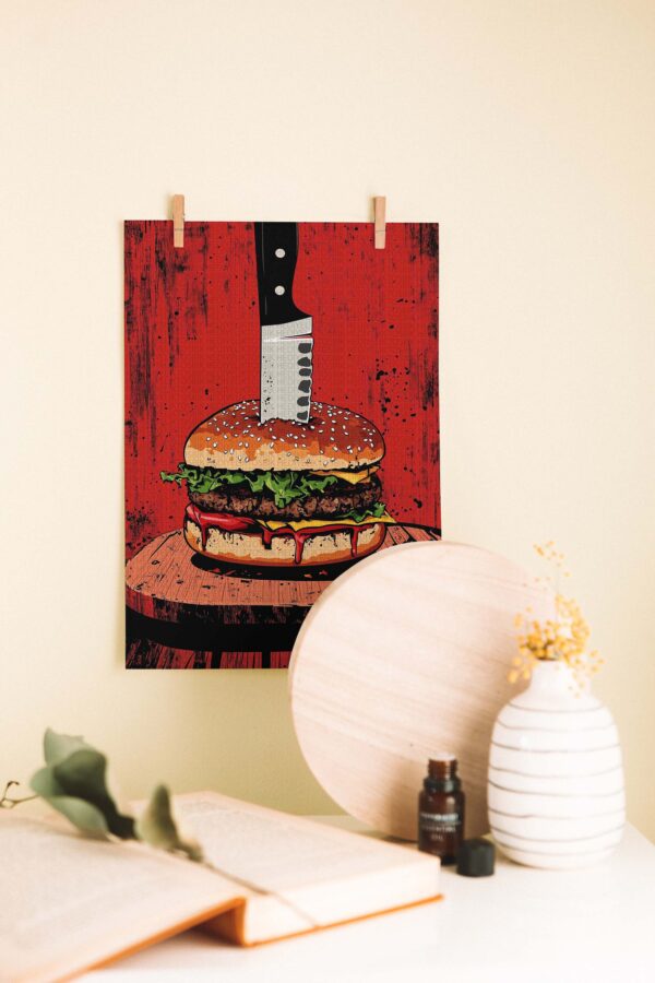 Retro Burger İllüstrasyonu Ahşap Poster