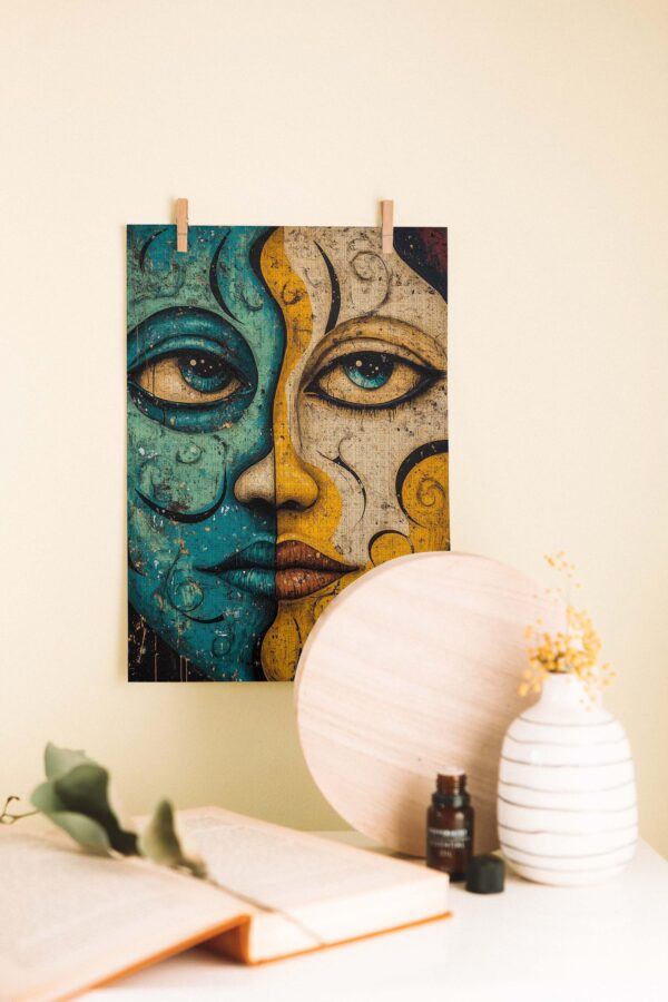Yarım Yüz Soyut Sanat Ahşap Poster