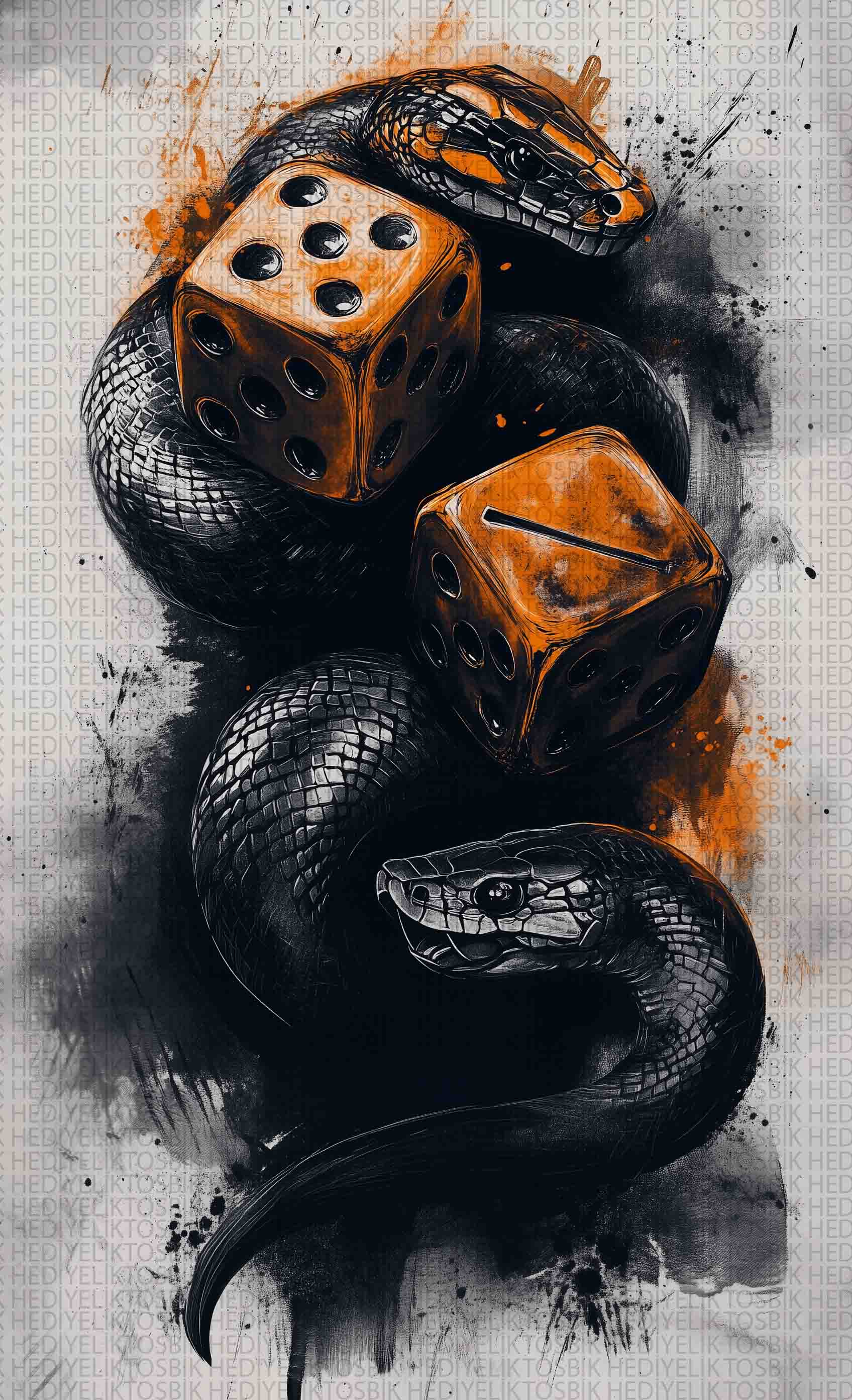 Yılan ve Zar Tasarımlı Ahşap Poster