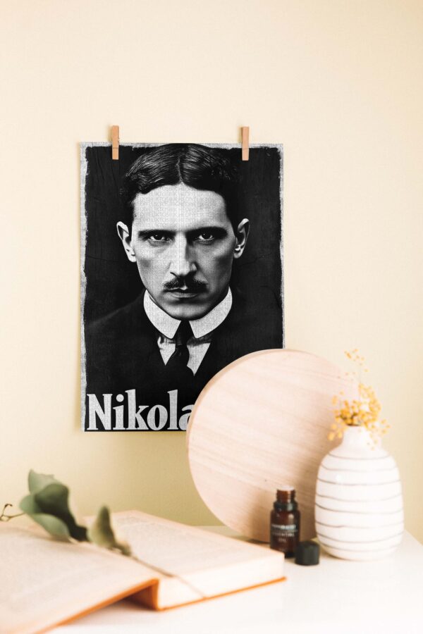 Nikola Tesla Portresi Retro Ahşap Poster