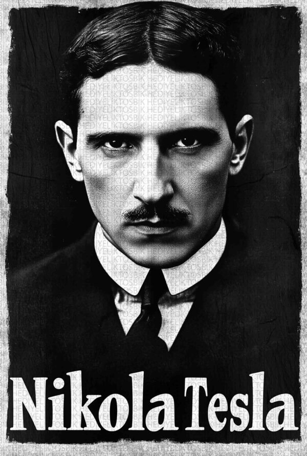 Nikola Tesla Portresi Retro Ahşap Poster