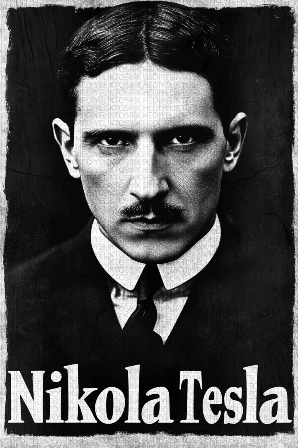 Nikola Tesla Portresi Retro Ahşap Poster