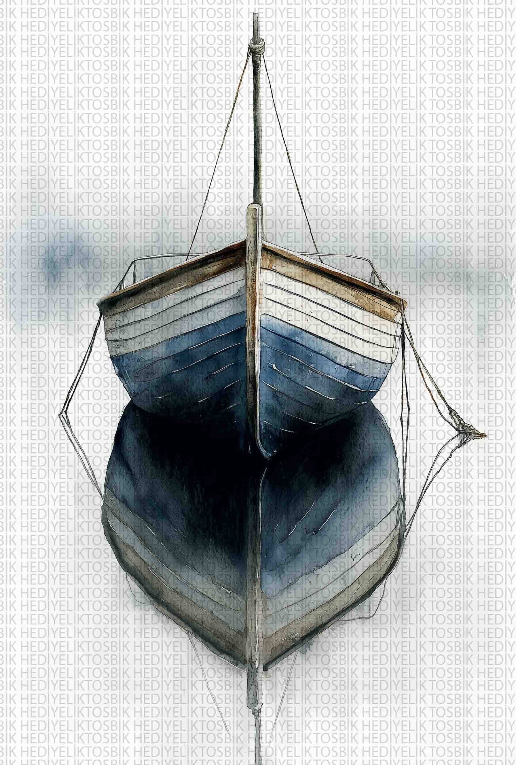 Su Üzerinde Yalnız Tekne Ahşap Poster