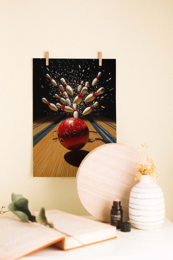 Bowling Temalı Retro Ahşap Poster