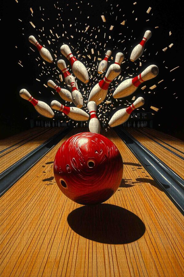 Bowling Temalı Retro Ahşap Poster