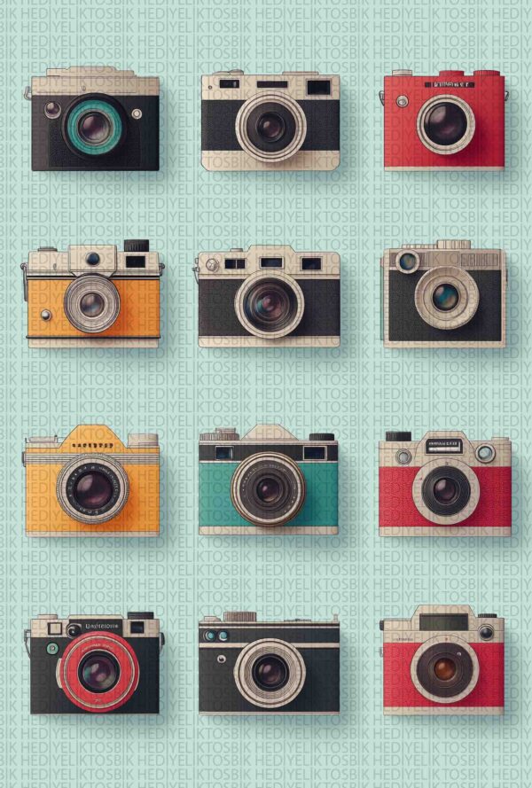 Retro Kameralar – Vintage Ahşap Poster
