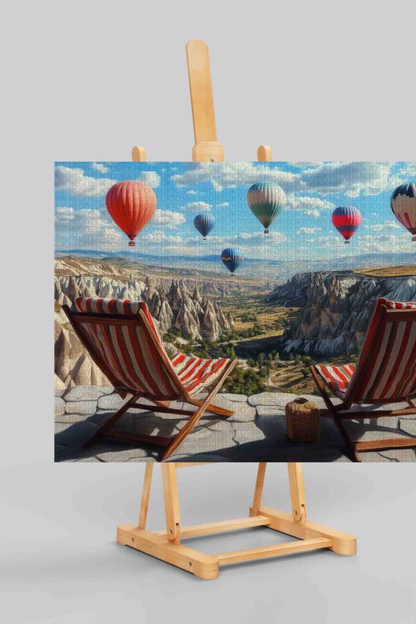 Kapadokya Manzarasında Huzur – Balonlu Ahşap Poster