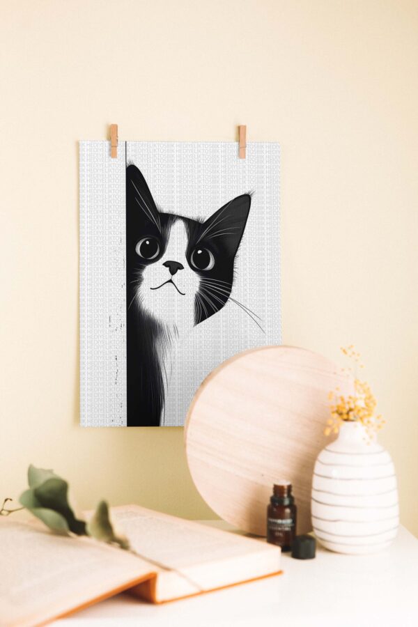 Meraklı Kedi – Minimalist Ahşap Poster