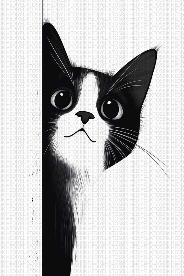 Meraklı Kedi – Minimalist Ahşap Poster