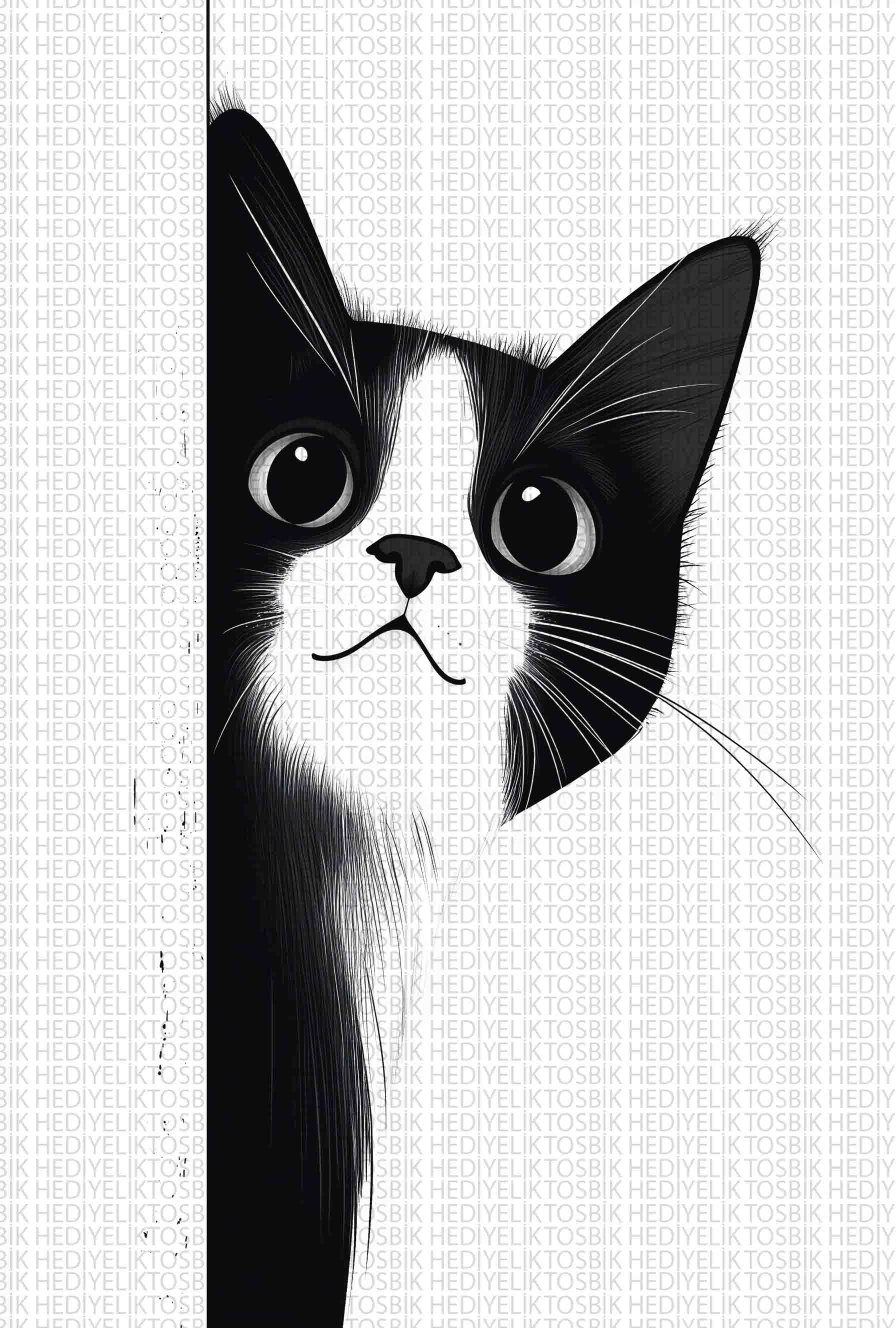 Meraklı Kedi – Minimalist Ahşap Poster