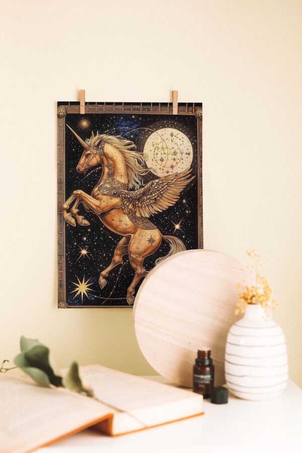 Yıldızlı Unicorn – Fantastik Ahşap Poster
