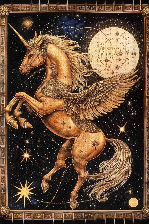 Yıldızlı Unicorn – Fantastik Ahşap Poster