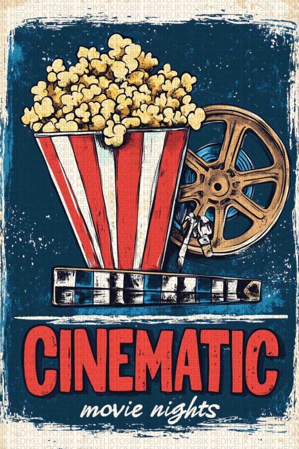 Cinematic Movie Nights – Film Temalı Ahşap Poster